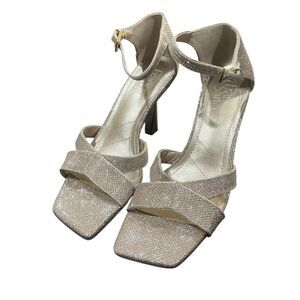 Franco Sarto Rania 2 Glitter Gold Ankle Strap Square Toe Heeled Sandals‎